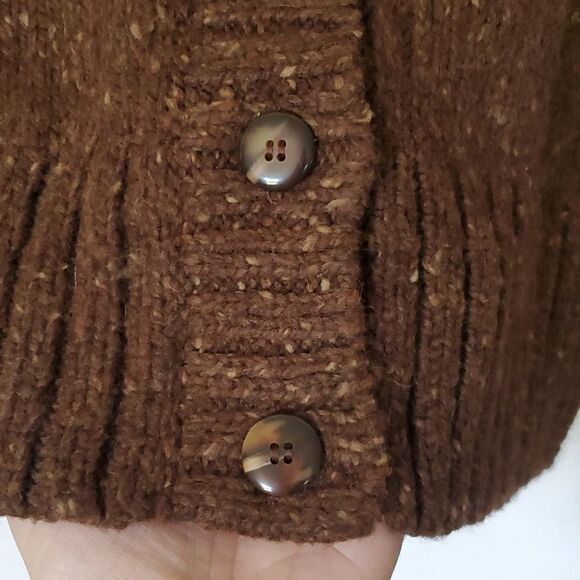Peruvian Connection Alpaca Wool Blend Button Down Mock Neck Sweater in Brown - Picture 3 of 14